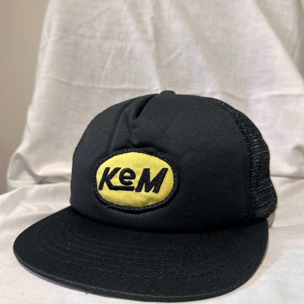 Vintage Black and Yellow KeM Automotive Trucker Hat